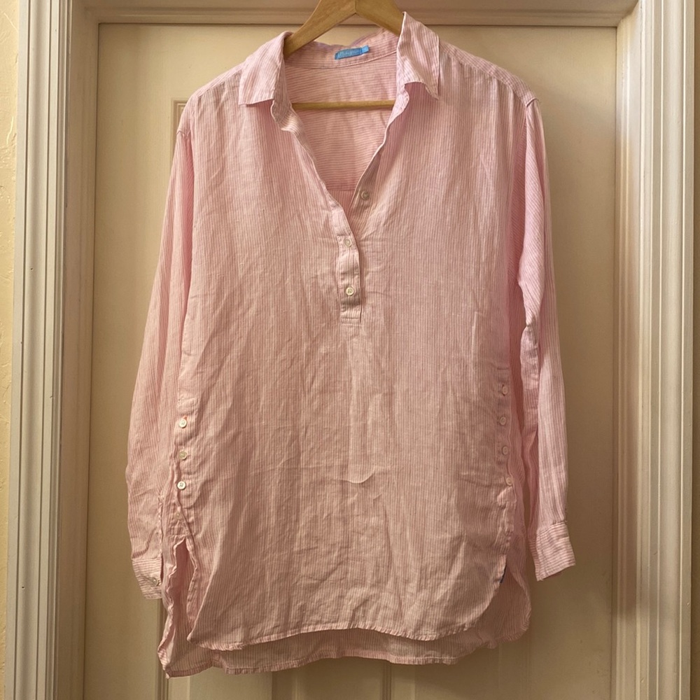 J. McLaughlin Pink & White Striped Tunic Size Medium